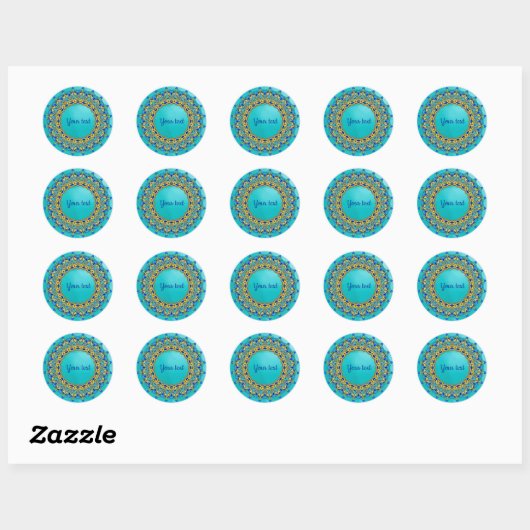 Turquoise fancy mandalasjabloon ronde sticker (Vel)