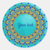 Turquoise fancy mandalasjabloon ronde sticker (Voorkant)