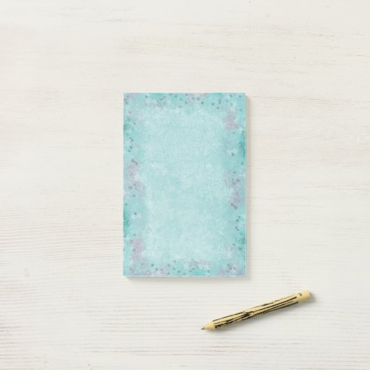 Turquoise Fantasy Zilveren Ster Glitter Post-it® Notes (Op bureau)