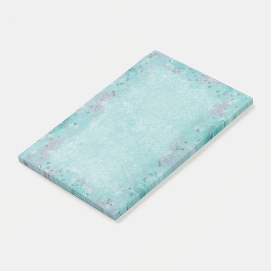 Turquoise Fantasy Zilveren Ster Glitter Post-it® Notes (Schuin)