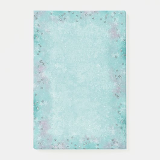 Turquoise Fantasy Zilveren Ster Glitter Post-it® Notes (Voorkant)