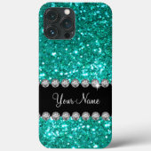 Turquoise Faux Bling Monogram Case-Mate iPhone Case (Achterkant)