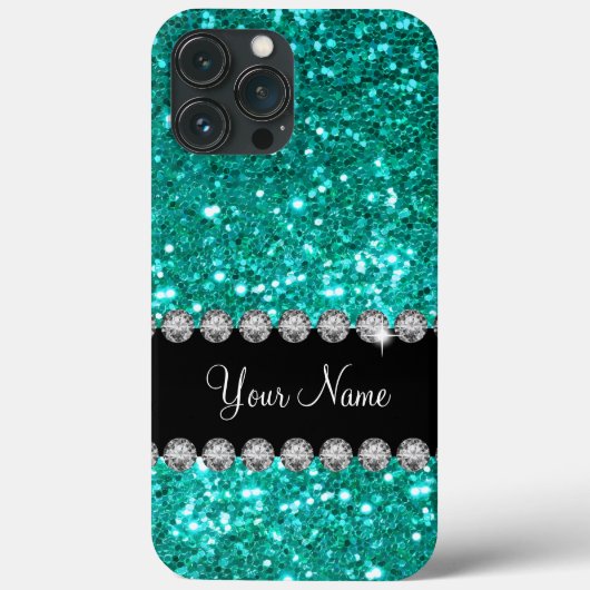 Turquoise Faux Bling Monogram Case-Mate iPhone Case (Achterkant)