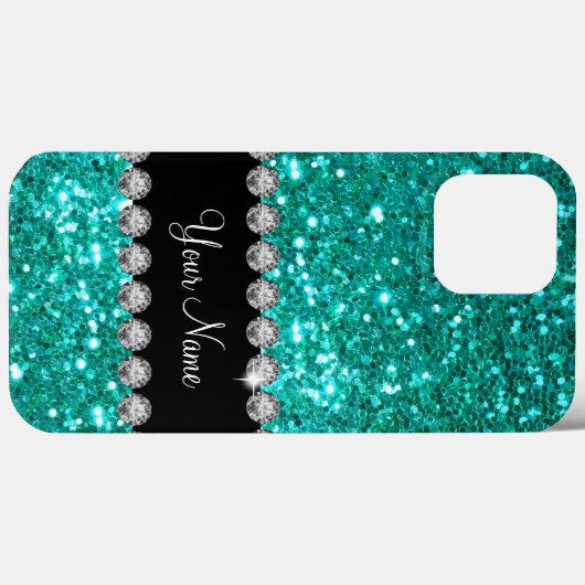 Turquoise Faux Bling Monogram Case-Mate iPhone Case (Achterkant (horizontaal))