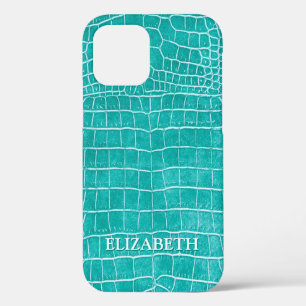 Turquoise Faux Crocodile Leather Persoonlijke naam Case-Mate iPhone Case