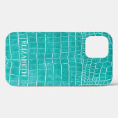 Turquoise Faux Crocodile Leather Persoonlijke naam Case-Mate iPhone Case (Achterkant (horizontaal))