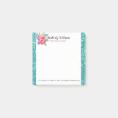 Turquoise faux glitter & bloemboeket post-it® notes (Voorkant)