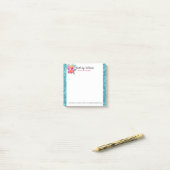 Turquoise faux glitter & bloemboeket post-it® notes (Op bureau)