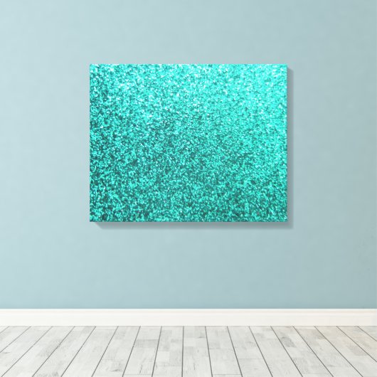 Turquoise faux glitter graphic canvas afdruk (Insitu (Houten vloer))
