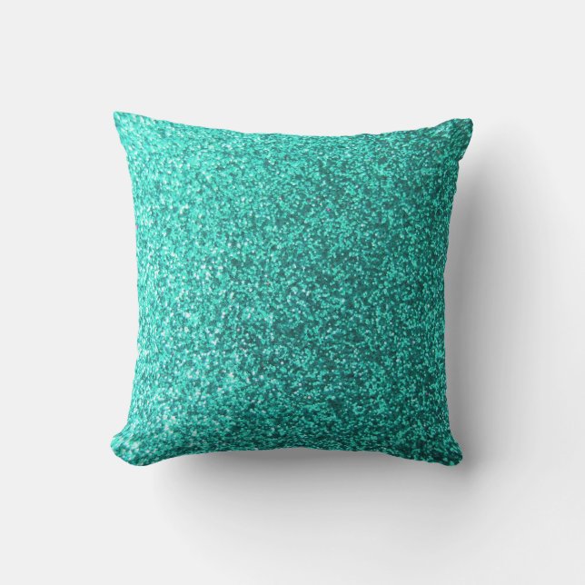 Turquoise faux glitter graphic kussen (Voorkant)
