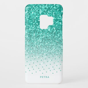 Turquoise faux glitter ombre monogram Case-Mate samsung galaxy s9 hoesje