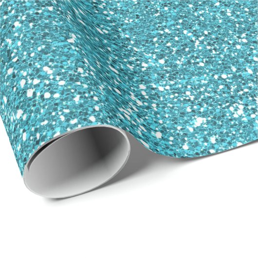 Turquoise Faux Glitter Verjaardag Cadeaupapier (Rol Hoek)