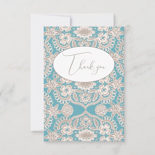 Turquoise Faux Lace Flat Hartelijk dank Bedankkaart (Voorkant)