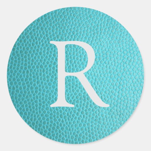 Turquoise Faux Leder Monogram Ronde Sticker (Voorkant)