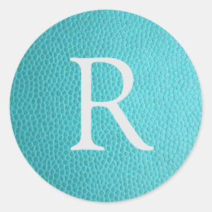 Turquoise Faux Leder Monogram Ronde Sticker