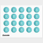 Turquoise faux leer omcirkeld monogram ronde sticker (Vel)