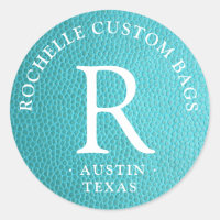 Turquoise faux leer omcirkeld monogram