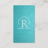 Turquoise faux leer omcirkeld monogram visitekaartje (Voorkant)