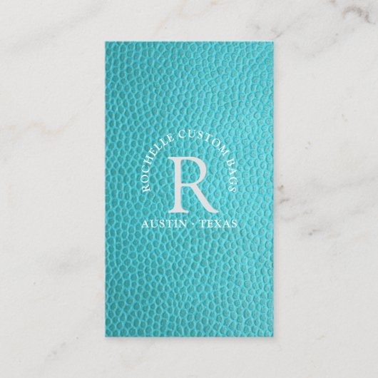 Turquoise faux leer omcirkeld monogram visitekaartje (Voorkant)