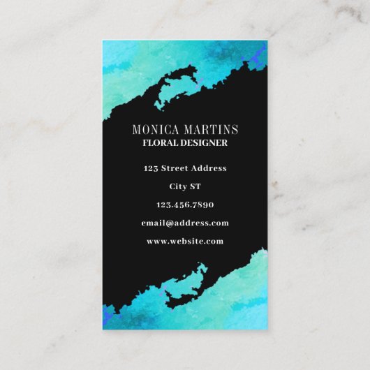 Turquoise faux stone textuur en zwart visitekaartje (Achterkant)