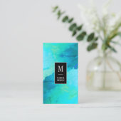 Turquoise faux stone textuur en zwart visitekaartje (Staand voorkant)