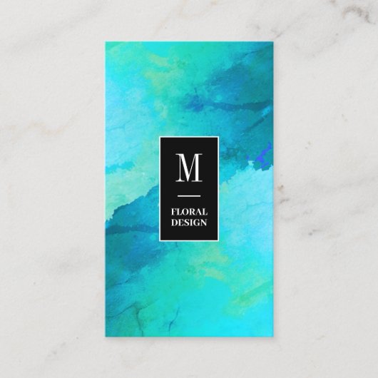 Turquoise faux stone textuur en zwart visitekaartje (Voorkant)