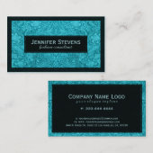 Turquoise Faux Suede Lederen Bloemen Design Visitekaartje (Voorkant / Achterkant)