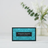 Turquoise Faux Suede Lederen Bloemen Design Visitekaartje (Staand voorkant)