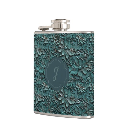 Turquoise Faux Tooled Leather Vinyl  Heupfles (Links)