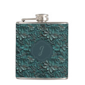 Turquoise Faux Tooled Leather Vinyl  Heupfles (Voorkant)