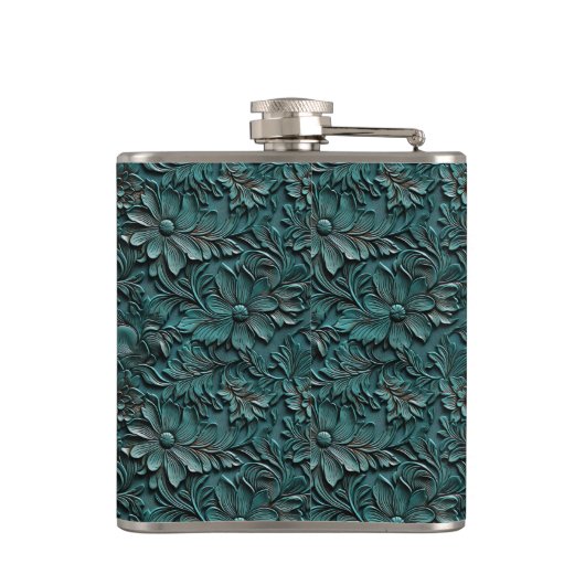 Turquoise Faux Tooled Leather Vinyl  Heupfles (Achterkant)