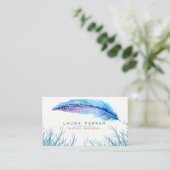 Turquoise Feather Waterverf Boho Girly Chic Visitekaartje (Staand voorkant)