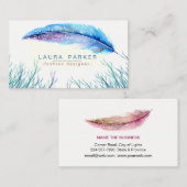 Turquoise Feather Waterverf Boho Girly Chic Visitekaartje (Voorkant / Achterkant)