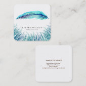 Turquoise Feathers Waterverf Boho Blauwgroen Beach Vierkante Visitekaartje (Voorkant / Achterkant)