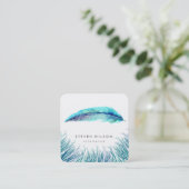 Turquoise Feathers Waterverf Boho Blauwgroen Beach Vierkante Visitekaartje (Staand voorkant)