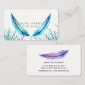 Turquoise Feathers Waterverf Boho Blauwgroen Beach Visitekaartje (Voorkant / Achterkant)