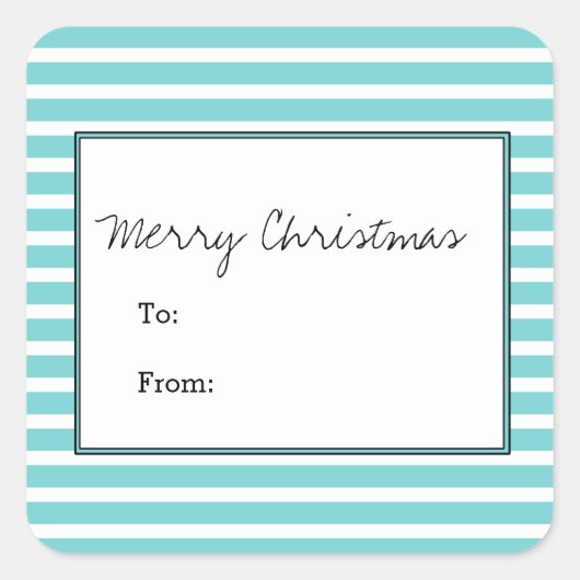 Turquoise Festive Stripes Holiday Stickers (Voorkant)