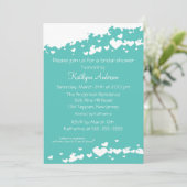 Turquoise Field of Hearts Bridal Shower Invitation Kaart (Staand voorkant)