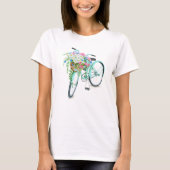  turquoise fiets met bloemenmand t-shirt (Voorkant)