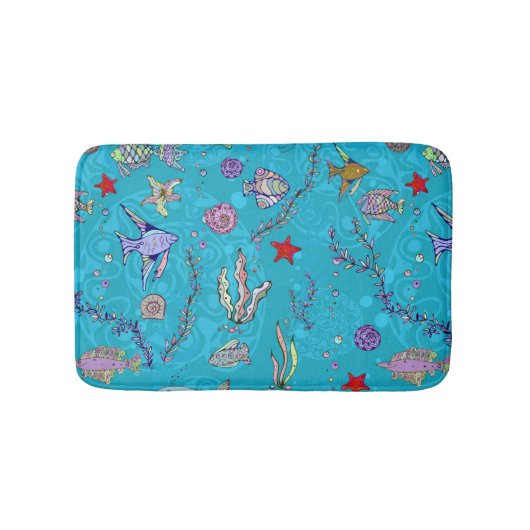 Turquoise Fish Pattern Badmat (Voorkant)