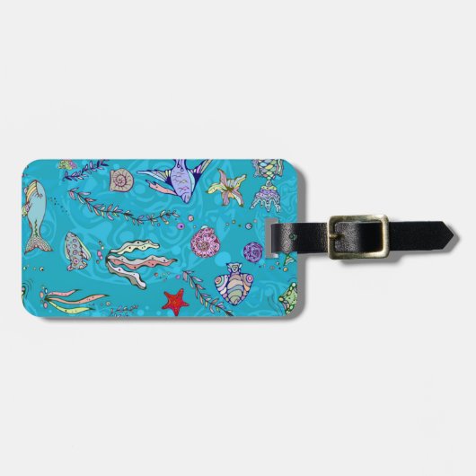 Turquoise Fish Pattern Bagagelabel (Voorkant horizontaal)