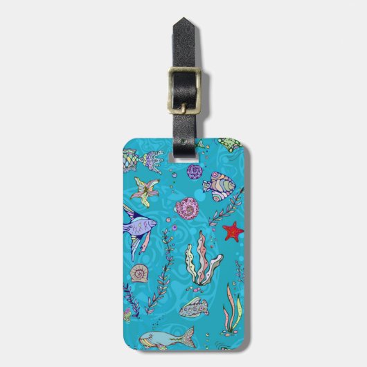 Turquoise Fish Pattern Bagagelabel (Voorkant verticaal)