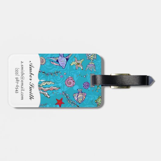 Turquoise Fish Pattern Bagagelabel (Achterkant horizontaal)