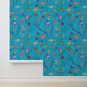 Turquoise Fish Pattern Behang