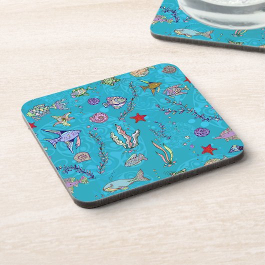 Turquoise Fish Pattern Bier Onderzetter (Linkerzijde)