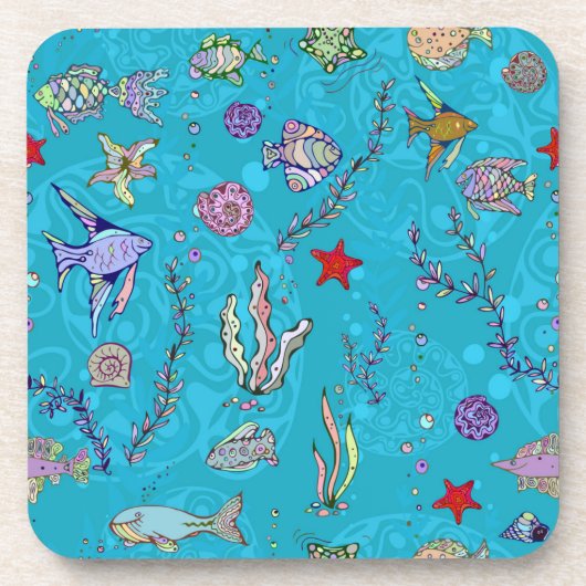 Turquoise Fish Pattern Bier Onderzetter (Voorkant)