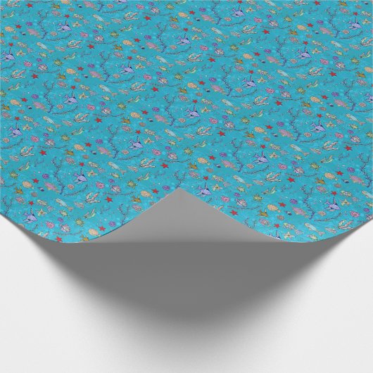 Turquoise Fish Pattern Cadeaupapier (Hoek)