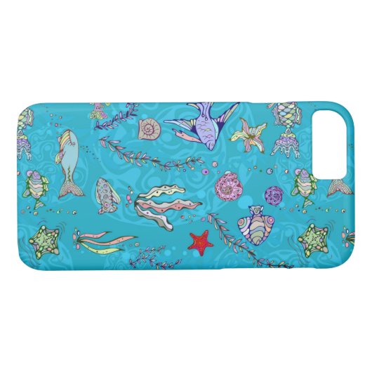 Turquoise Fish Pattern Case-Mate iPhone Case (Achterkant (Horizontaal))