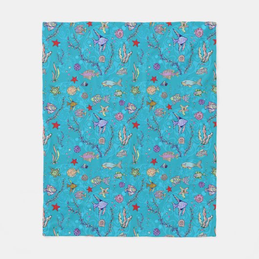 Turquoise Fish Pattern Fleece Deken (Voorkant)