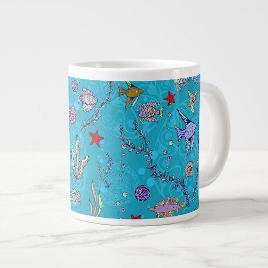 Turquoise Fish Pattern Grote Koffiekop (Voorkant rechts)